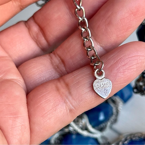 NAKAMOL Grungy Style Blue Chunky faceted Semi-Precious Stones Mixed Metal Chains - Picture 4 of 12